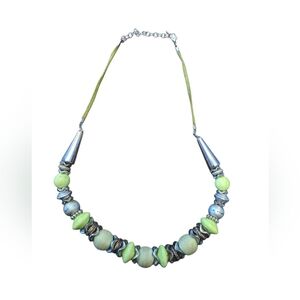 Vintage Beaded Statement Necklace Silver Tone Accents Boho Chunky Bead Jewelry